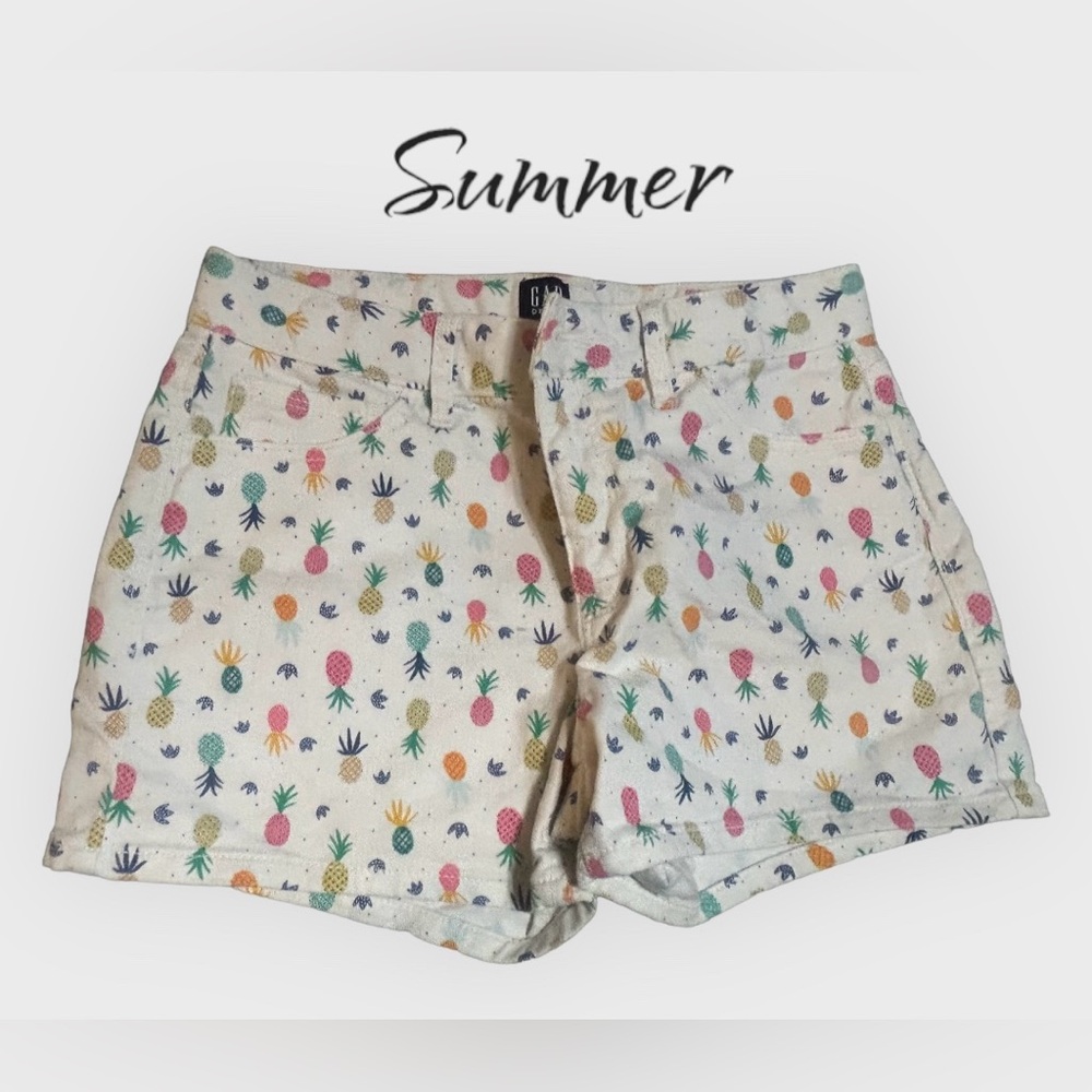 Gap Denim Stretch Shortie Shorts Girls  Pineapple Print Size 14
